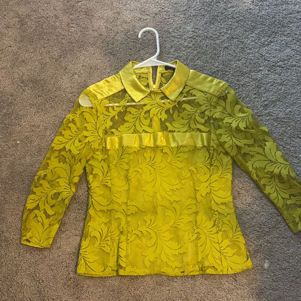 Nannette Lepore Yellow Floral Lace Blouse